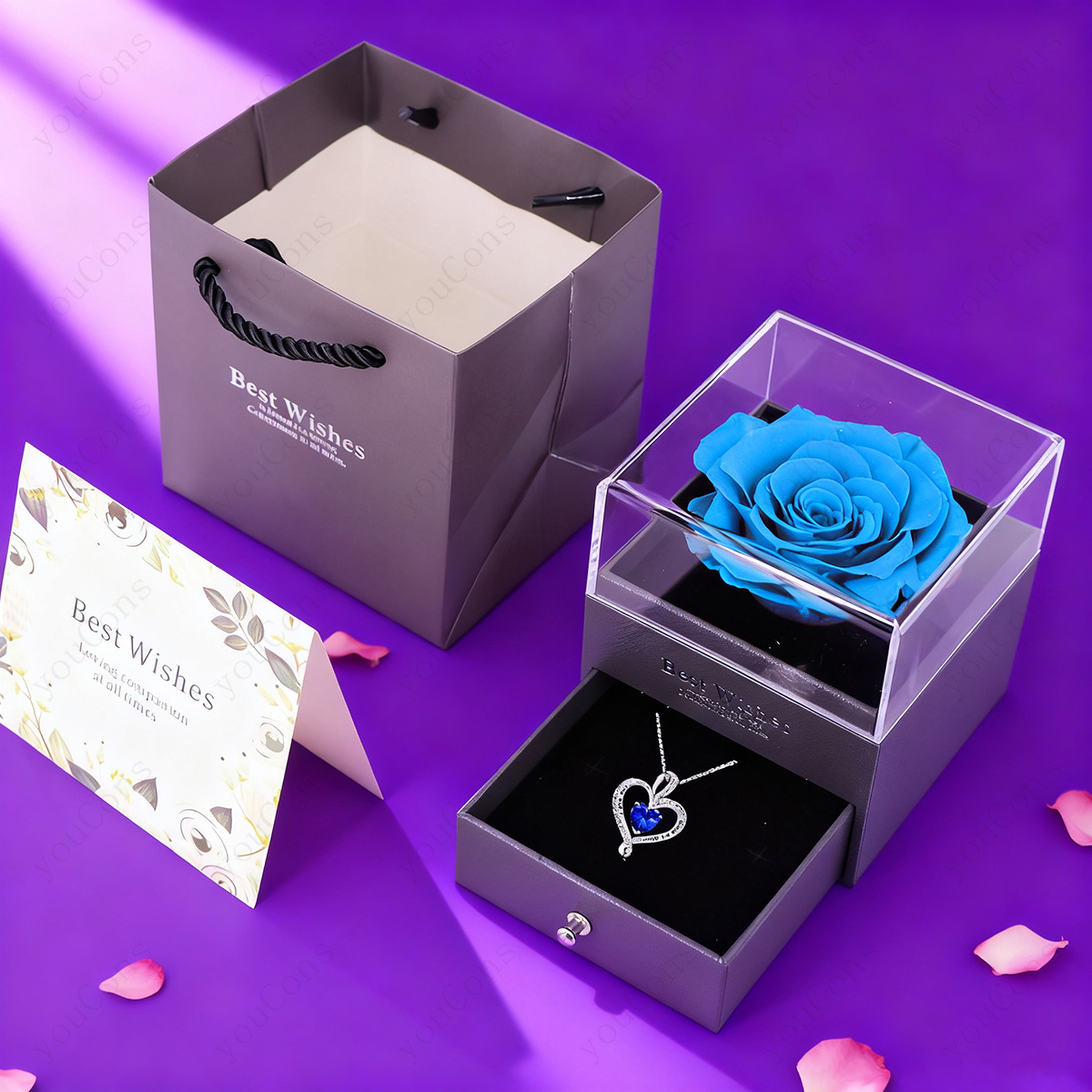 Women's Luxury Dark Blue Synthetic Zirconia Heart Pendant Necklace with Gift Box